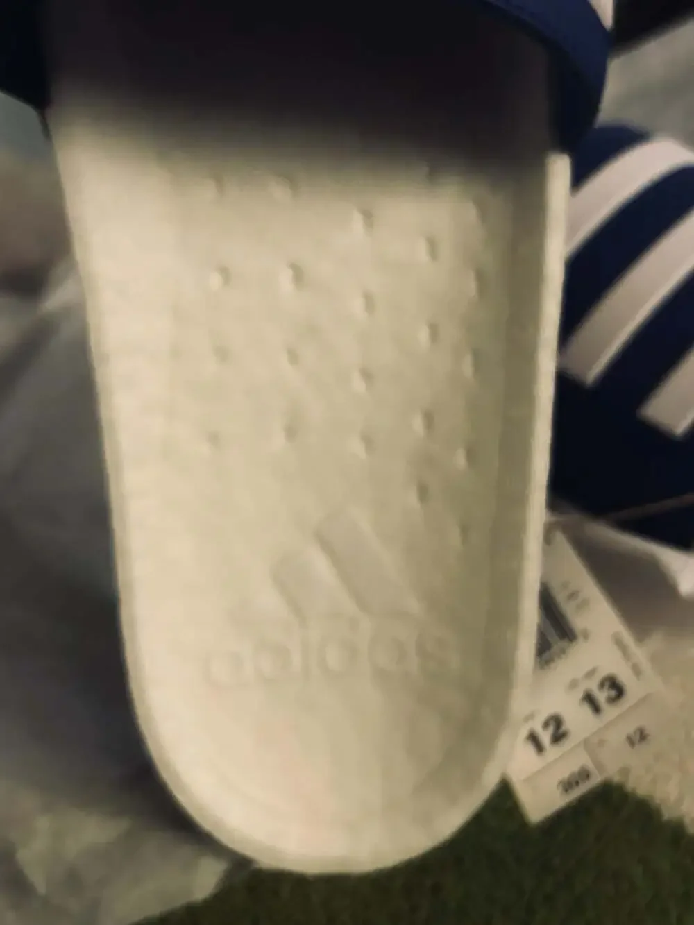 Adidas Adilette Boost Slides White and Blue Stripes